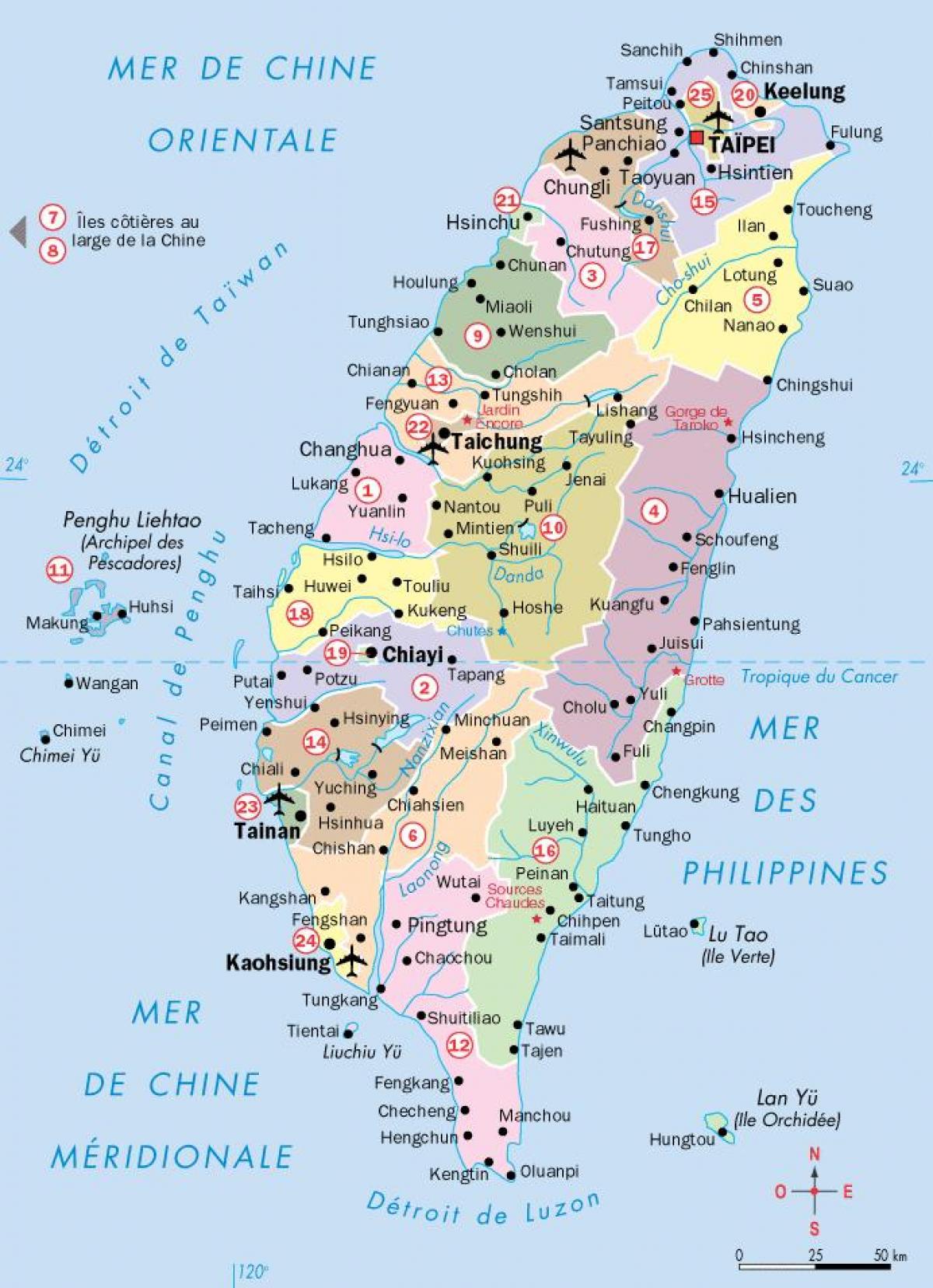 mapa de Taiwan cidades