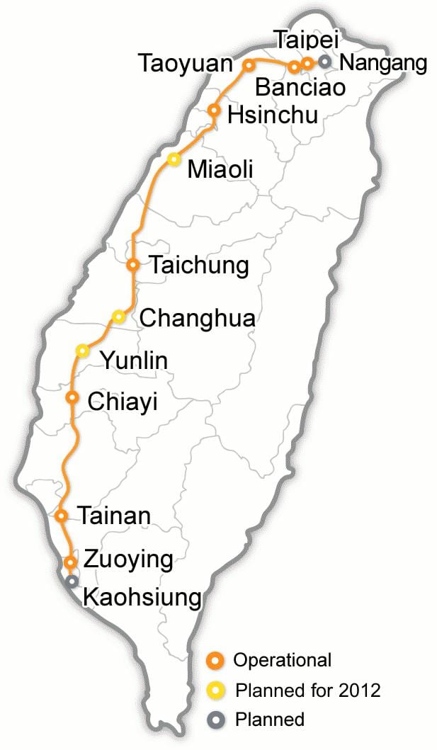 Taiwan trem-bala mapa