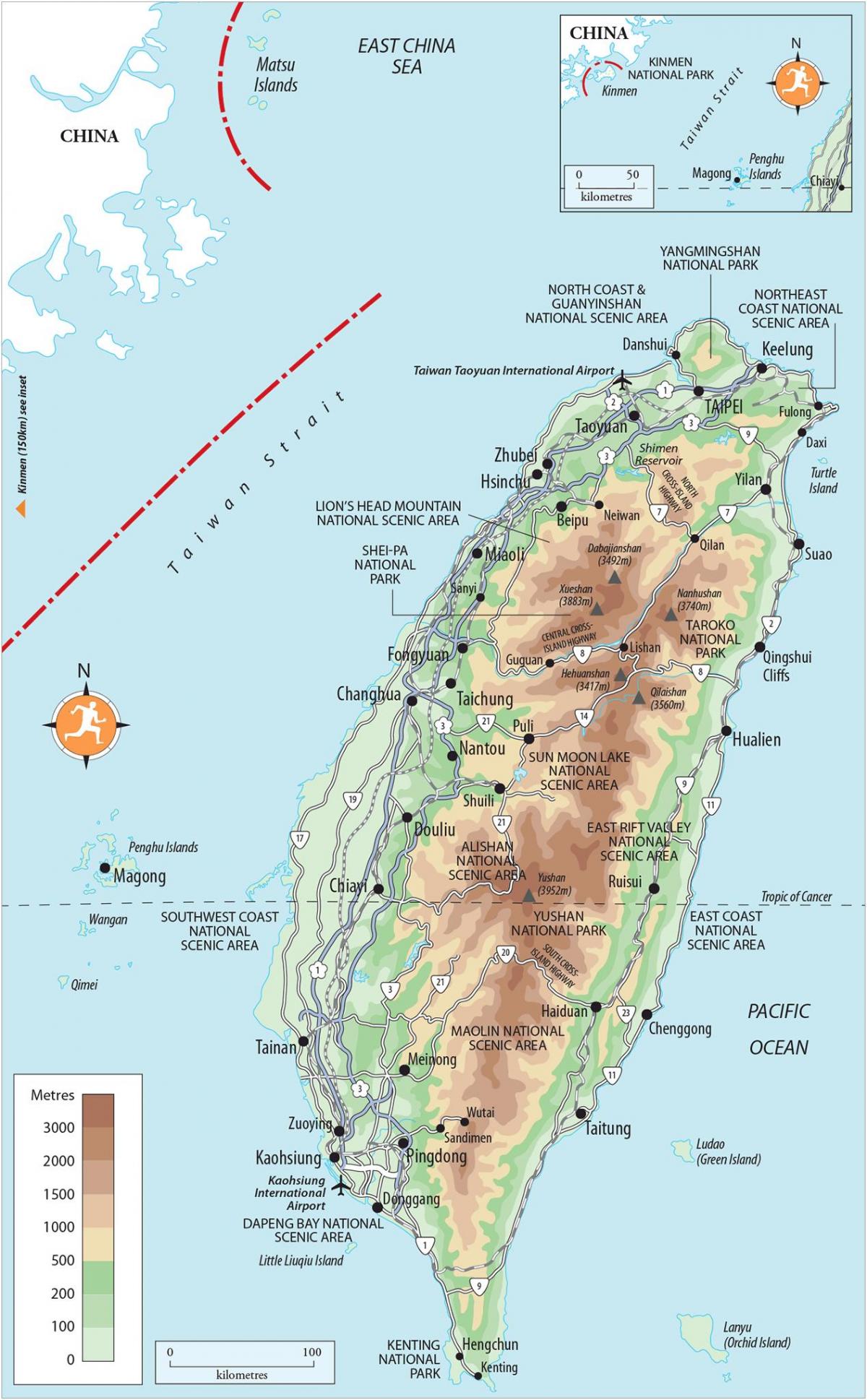 Mapa de Taiwan locais de interesse