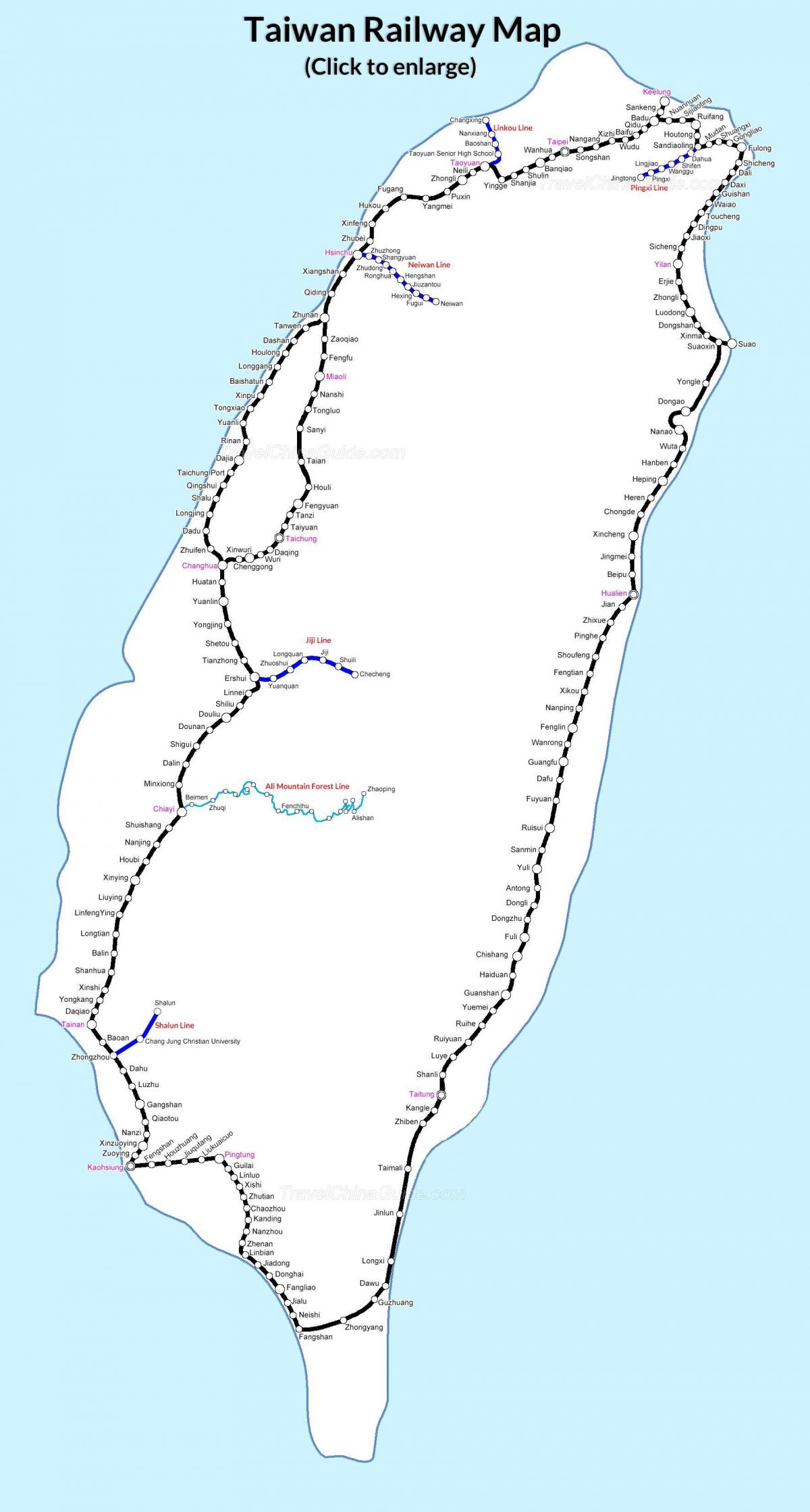 mapa ferroviário Taiwan