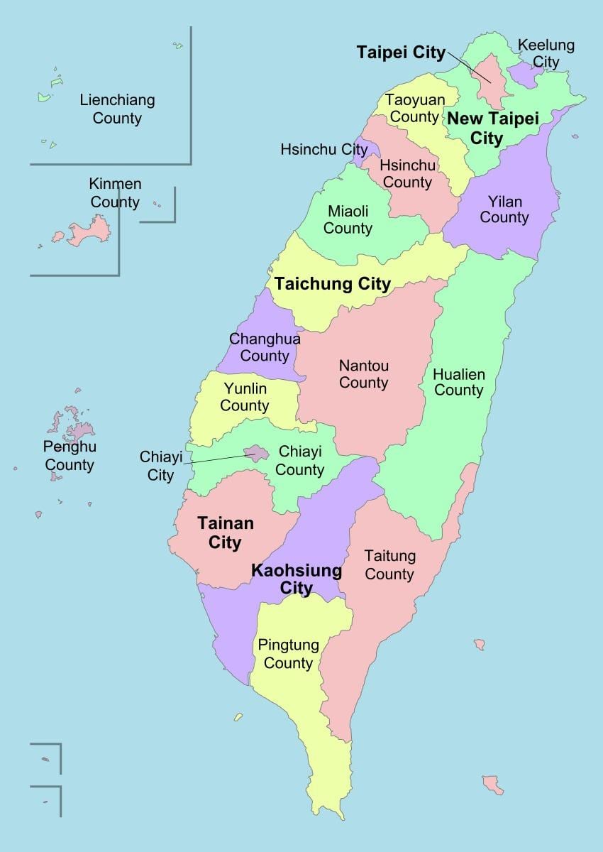 Mapa político de Taiwan