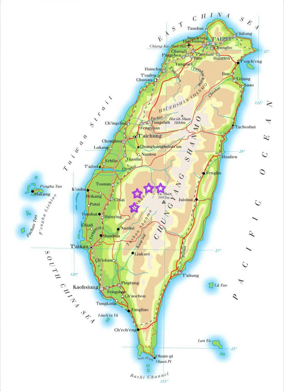 Mapa de Taiwan montanhas