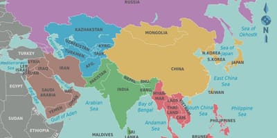 Mapa de Taiwan e países vizinhos
