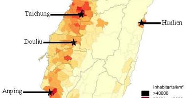 Taiwan densidade populacional mapa